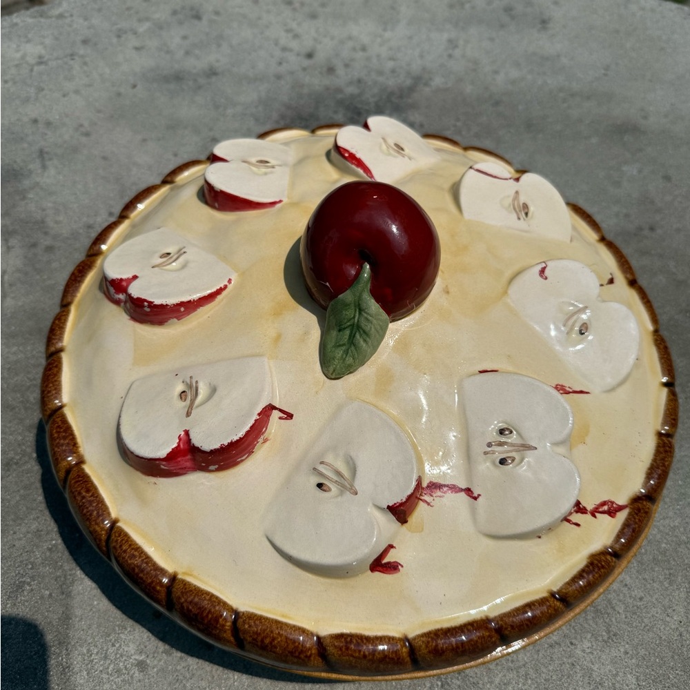 Vintage Ceramic Made in Portugal Pie Plate with Apple Pie Lid